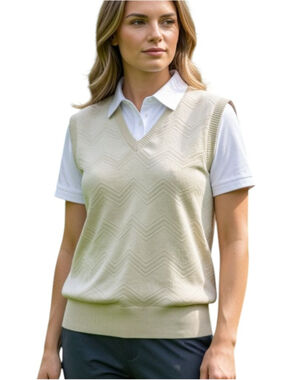 Lady Hagen V-Neck Sweater Vest Large Pale Yellow Chevron